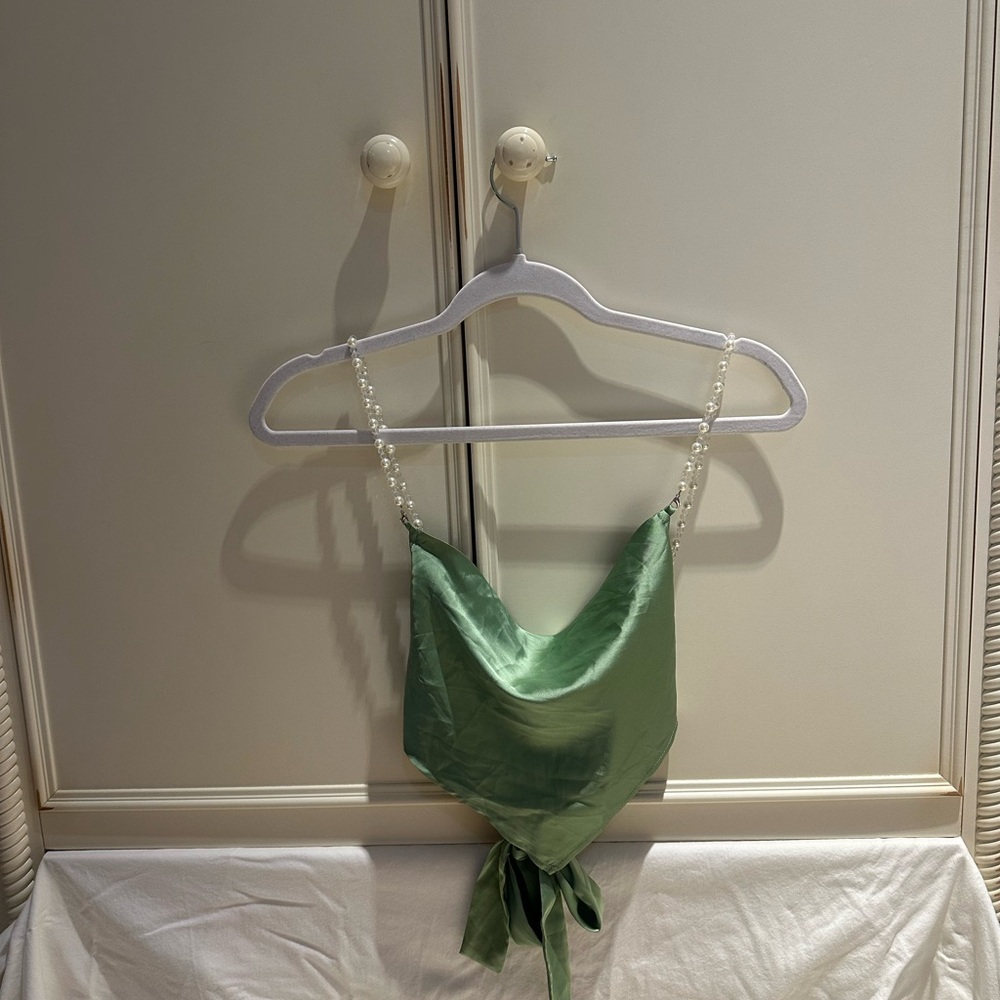 Green Satin Scarf Top